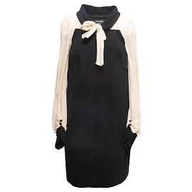 Abito a maniche lunghe in cotone e seta Chanel bianco e nero Taglia FR 44 Nero