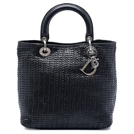 Lady Dior Soft Handtasche aus gewebtem schwarzem Kalbsleder, Größe Medium Schwarz