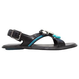 Black & Multicolor Prada Rubber Flat Floral Sandals Size 38 Black