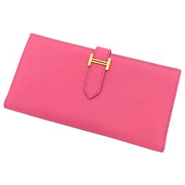 Cartera larga plegable Hermès Chevre Bearn Soufflet rosa Rosa