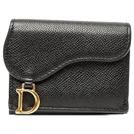 Black Dior Grained Calfskin Saddle Trifold Wallet Small Wallets Black