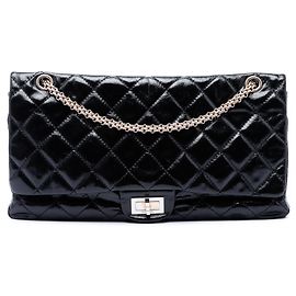 Borsa a tracolla Chanel Reissue 2.55 Double Flap 227 in vernice trapuntata nera Nero