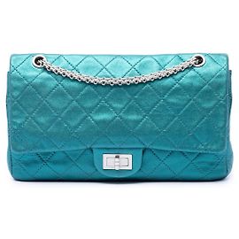 Bolsa de ombro Chanel Reissue 2.55 Double Flap 227 em lambskin metálico acolchoado azul Azul