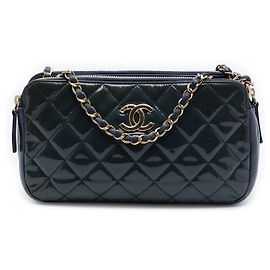 Bolsa transversal Chanel Quilted Patent CC Crown com duplo fecho de correr azul Azul