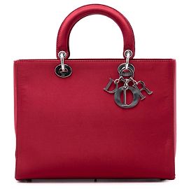 Borsa Lady Dior in raso rosso, taglia Large Rosso