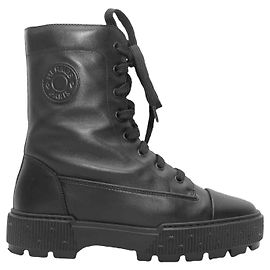Hermès Schwarze Hermes Leder Schnürstiefel Combat Größe 36 Schwarz