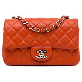 Chanel Mini Rectangular Classic Lammleder Crossbody Bag in Orange mit Einzelklappe Orange