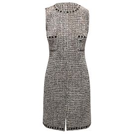 Ärmelloses Chanel Bouclé-Strickkleid in Schwarz & Weiß Größe FR 36 Schwarz