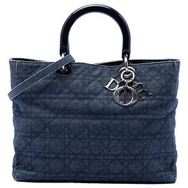 Bolsa Lady Dior Large em denim azul cannage Azul