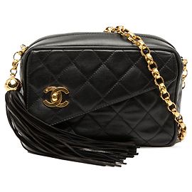 Black Chanel Mini CC Quilted Lambskin Tassel Camera Bag Black