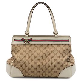 Beige Gucci GG Canvas Web Mayfair Tote Beige