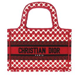 Red Dior DiorAmour Mini Embroidered Canvas Dots Book Tote Red