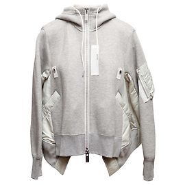 Giacca con cappuccio e zip in cotone e nylon grigio e bianco Sacai Taglia Designer 3 Grigio