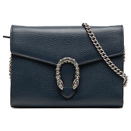 Mini bolsa Dionysus em couro azul Gucci com corrente e transversal Azul