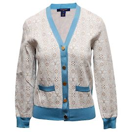 Beiger Louis Vuitton Cardigan aus Seidenmischung mit Logo Größe US S Beige