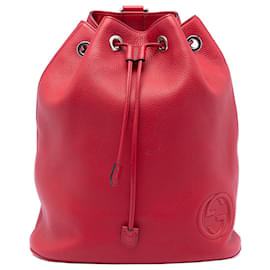 Red Gucci Small Pebbled Calfskin Soho Drawstring Backpack Red