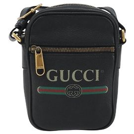 Gucci Logo Zip Messenger Printed Leather Mini Black