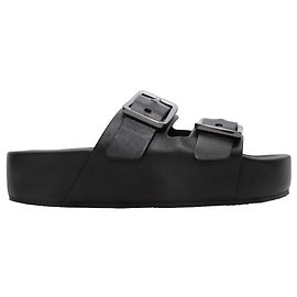 Black Balenciaga Leather Platform Slide Sandals Size 40 Black