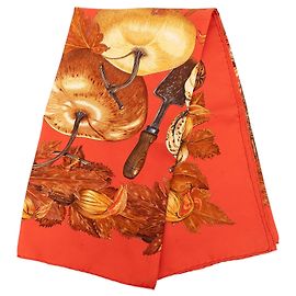 Lenço de seda Hermès Citrouilles et Coloquintes 90 Laranja