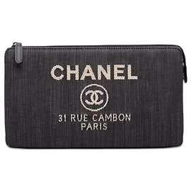 Blue Chanel Denim Deauville Double Compartment Clutch Blue