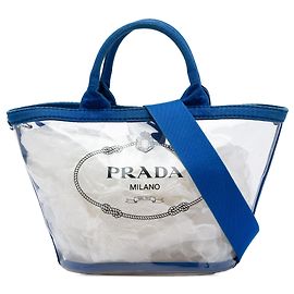 Bolsa Tote e Bolsa Satchel em PVC Canapa azul Prada com Logotipo Azul