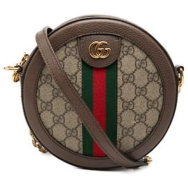 Borsa a tracolla rotonda Gucci Mini GG Supreme Web Ophidia beige Beige