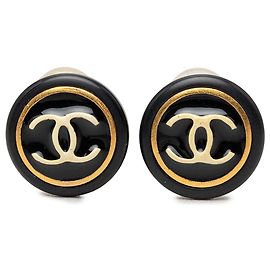 Orecchini a clip Chanel CC in resina nera e bottoni placcati oro Nero