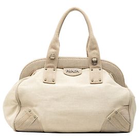Beige Prada Canvas Canapa Mistolino Frame Satchel Beige