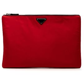 Red Prada Tessuto Soft Zip Clutch Red