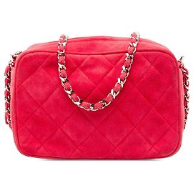 Bolsa Camera Chanel em camurça acolchoada vermelha Vermelho
