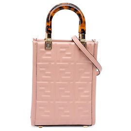 Bolsa Tote Sunshine Mini Fendi em couro com relevo Zucca rosa Rosa