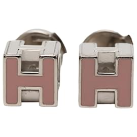 Boucles d'oreilles D H Push Back en émail et palladium de Hermès rose Rose