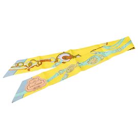 Lenço Twilly de seda amarelo Hermès Brides de Gala Amarelo