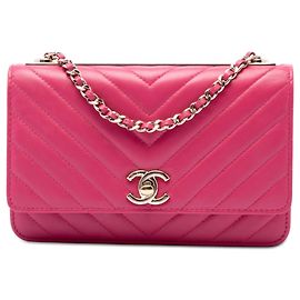 Borsa a tracolla Chanel Chevron Lambskin Trendy CC Wallet on Chain rosa Rosa