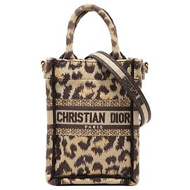 Beige Dior Mizza Mini Bestickte Canvas Leopard Vertical Book Tote Satchel Beige