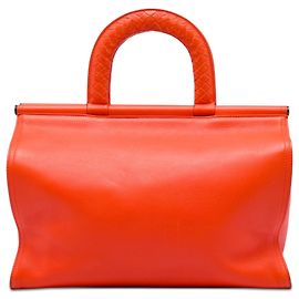 Orange Bottega Veneta Leather Intrecciato Frame Top Handle Bag Handbag Orange