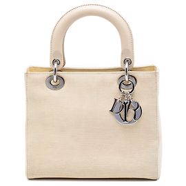 Beige Dior Medium Canvas Lady Dior Handbag Beige