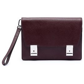 Red Prada Saffiano Double Lock Convertible Clutch Red