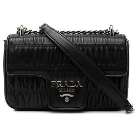 Borsa a tracolla Black Prada Nappa Gaufre Chain Flap Nero