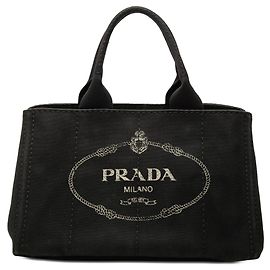 Bolsa satchel de lona Canapa Prada preta com logotipo Preto