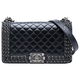 Bolsa Transversal Chanel Old Medium Quilted Glazed Calfskin Chain Around Boy Flap Azul Azul