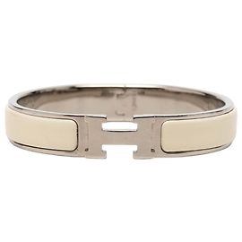 Hermès Clic H Armband schmal Email Weiß PM Weiß