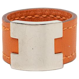 Orange Hermès Swift and Palladium Plated Lurie Ring Orange