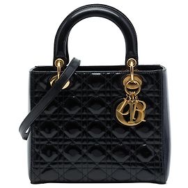 Sac à main Lady Dior Medium en cuir verni Cannage noir Noir