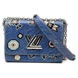 Borsa a tracolla Louis Vuitton Epi Denim Azteque Twist MM Blu Blu
