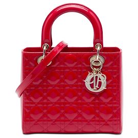 Bolso Lady Dior Medium de charol cannage rojo Roja