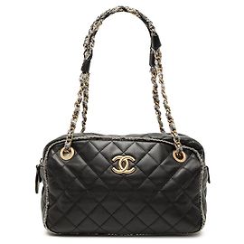 Borsa Bowler Chanel CC in agnello trapuntato nero Nero