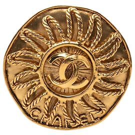 Gold Chanel CC Gold Plated Sunburst Brosche Golden