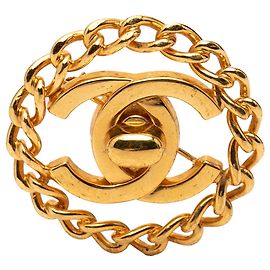 Gold Chanel Gold Plated CC Turnlock Chain Brooch Golden