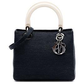 Sac à main Lady Dior en nylon bleu, taille Medium Bleu